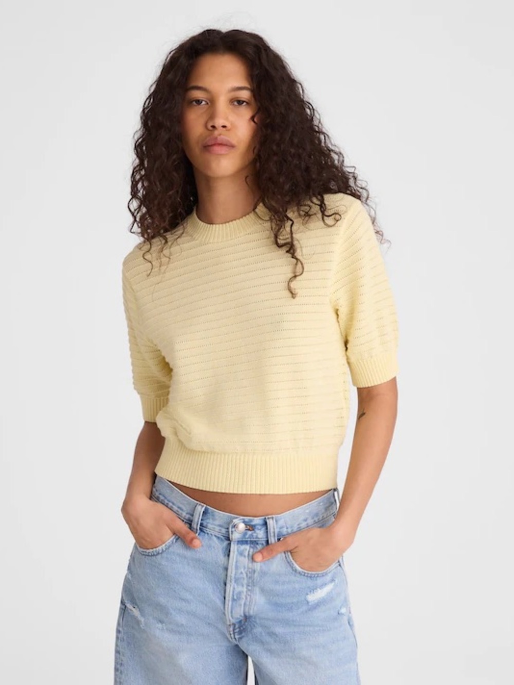 MADEWELL Textural-Stitch Crewneck Sweater in 100% Cotton, Size XXS